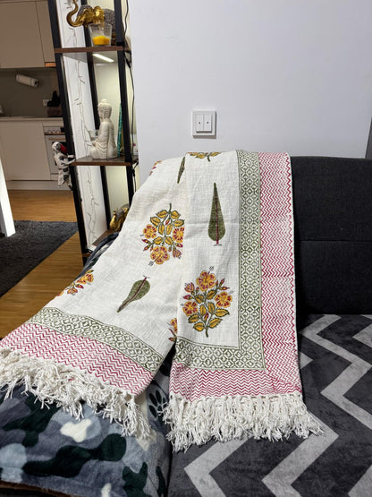 Boho Sofadecke 230×135 cm, Handbedruckte Blockprint Baumwolle aus Indien